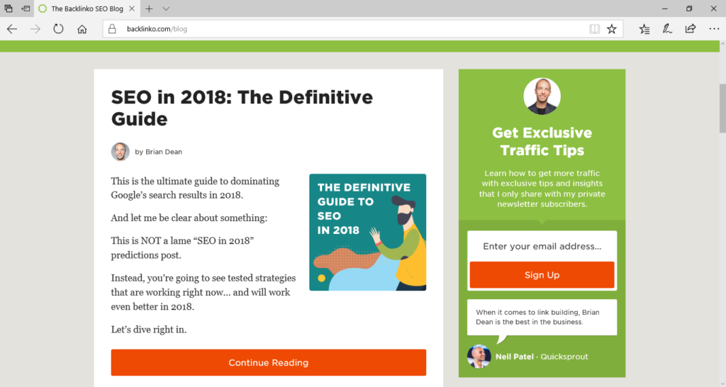landing page copywriting tip from Brian Dean