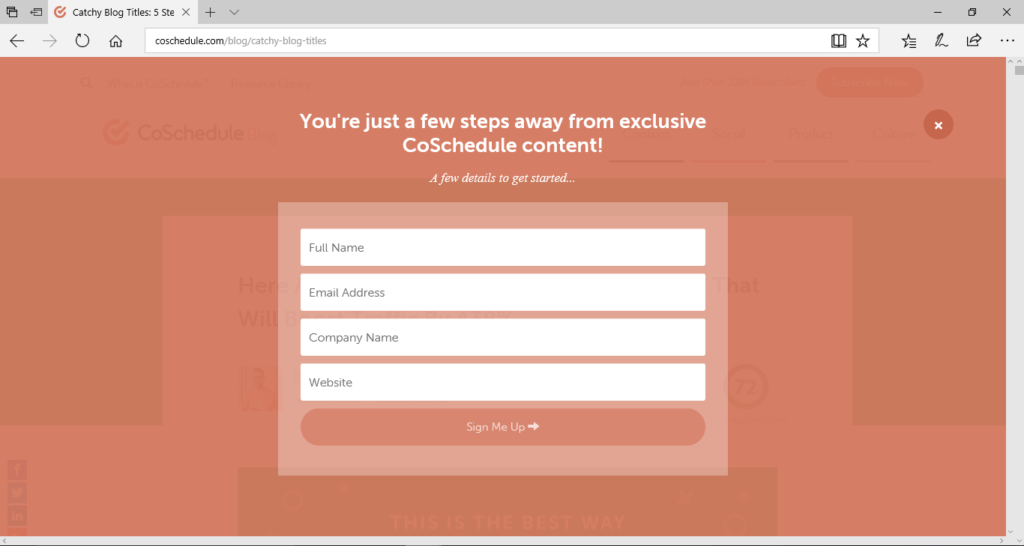 landing page copywriting tip from CoSchedule