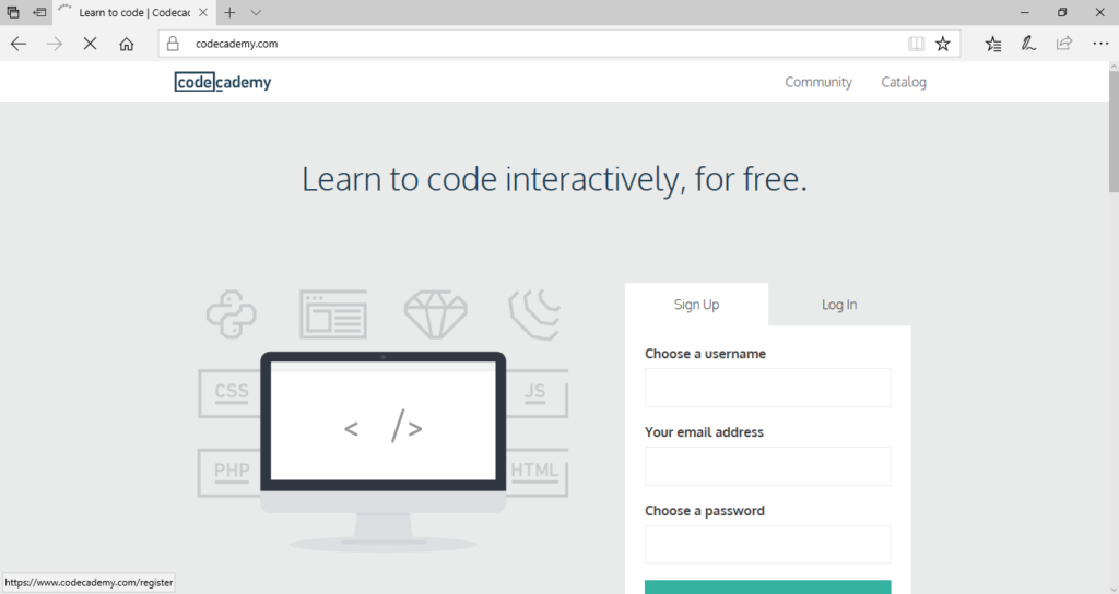 Landing page copywiring from Codecademy